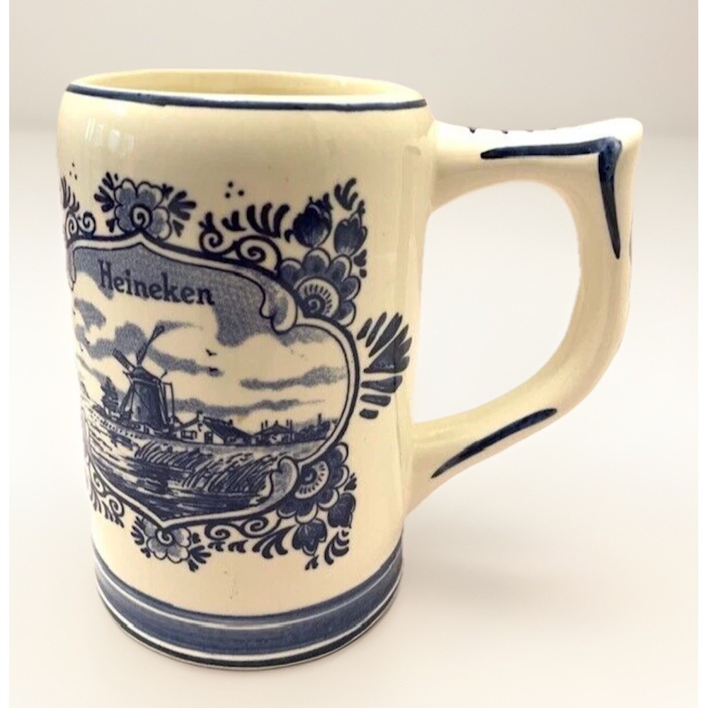 VTG Delft Mug Blue Hand Painted Windmill Cottage Shabby Coastal Decor Retro LRG - Picture 9 of 14